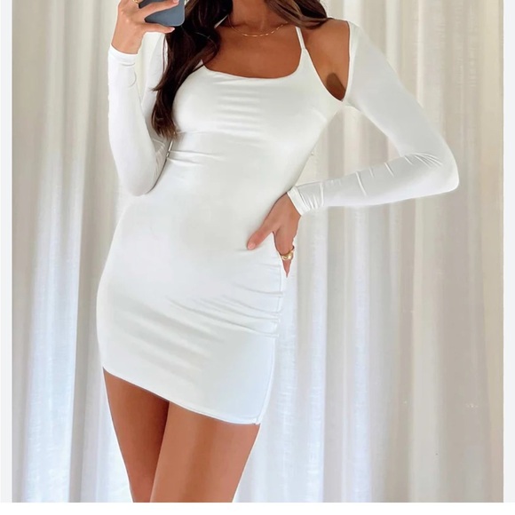 Princess Polly White Cold Shoulder Bodycon Long Sleeve Zandra Mini Dress Size 4 - Picture 1 of 6